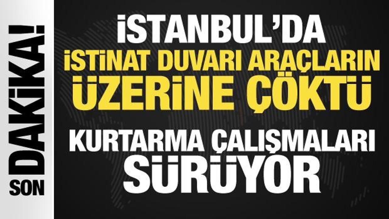 Pendik'te istinat duvarı araçların üzerine çöktü!