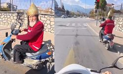 Kask yerine miğfer takan dede görenleri şaşırttı