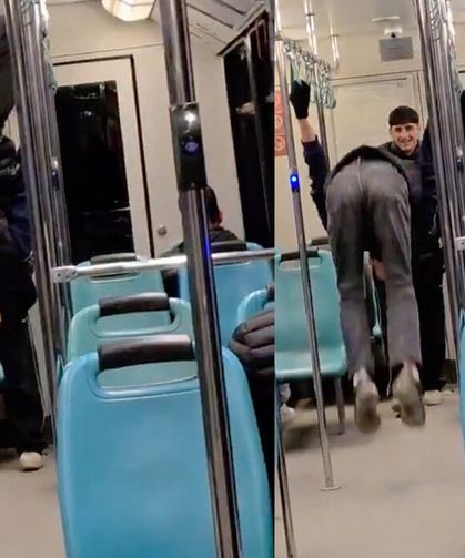 Gençlerin metroda tehlikeli oyunu kameraya yansıdı