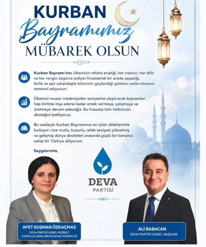 Deva Partisi Genel Merkez Kadın Çalışmaları Başkan Yardımcısı Afet Kuşman Özkaçmaz'dan Kurban Bayramı mesajı