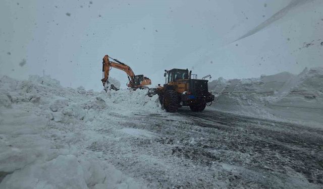 Van Bahçesaray Yolu'ndaki Yol Açma Çalışmaları Kar Yağışıyla Sürüyor