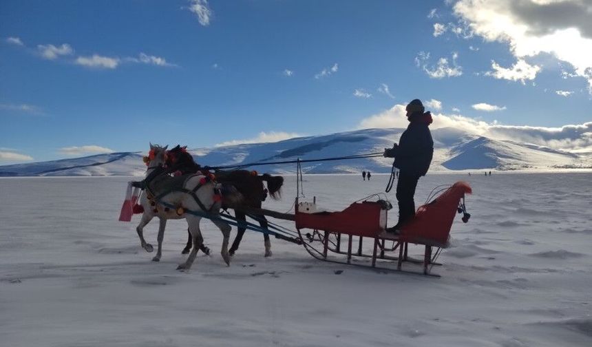 Çıldır Gölü’nde atlı kızak zamanı