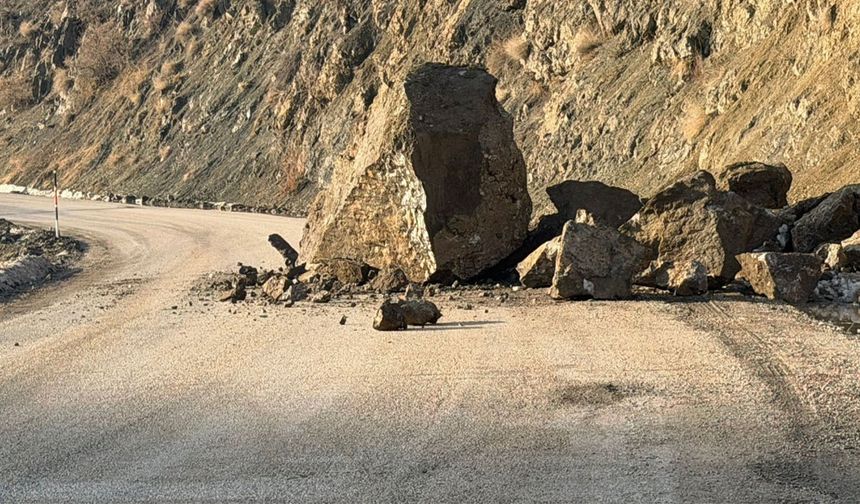 Van-Yüksekova karayolunda faciadan dönüldü: Dev kayalar yola düştü