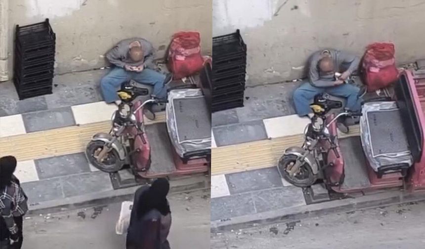 Dilencinin para saydığı anlar kamerada