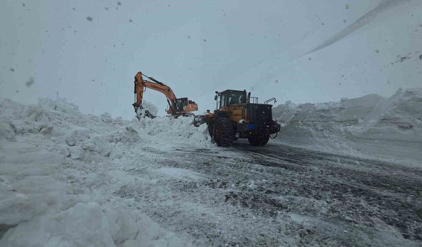 Van Bahçesaray Yolu'ndaki Yol Açma Çalışmaları Kar Yağışıyla Sürüyor