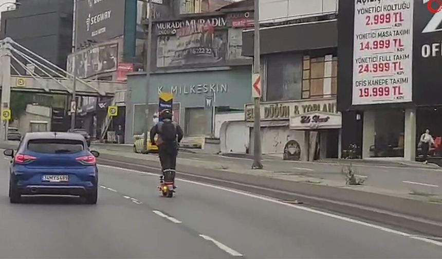 Scooter ile Tehlikeli Yolculuk Kamerada