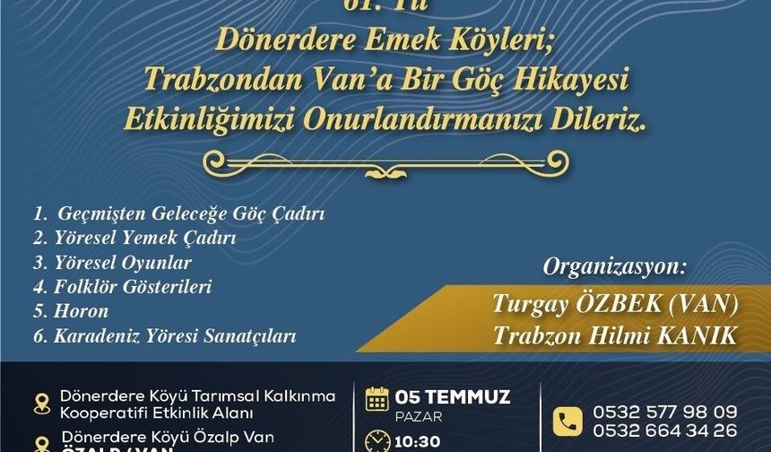 Trabzon’dan Van’a Uzanan 61 Yıllık Göç Hikâyesi Dönerdere’de Kutlanacak