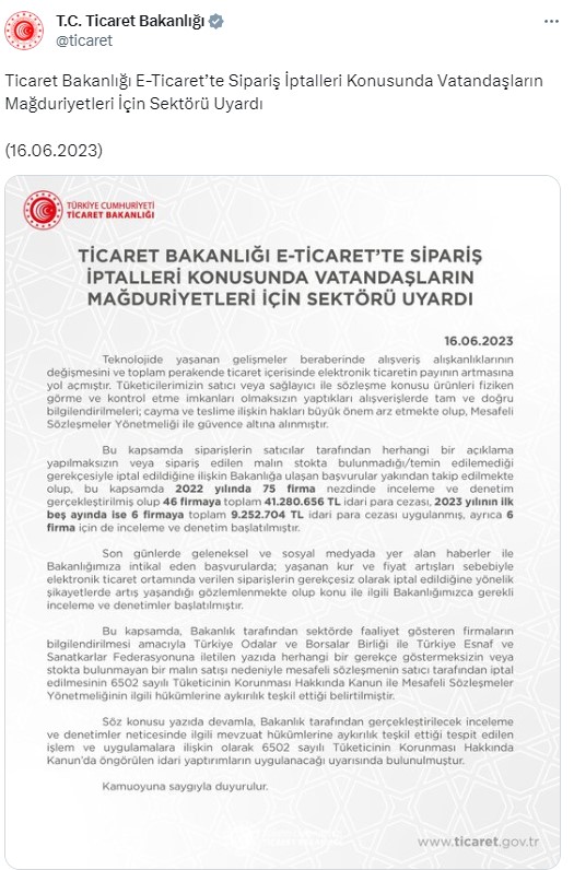 Ticaret Bakanlığı'ndan e-ticaret sitelerine