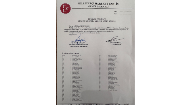 MHP Bursa İl Başkanlığına Muhammet Tekin getirildi