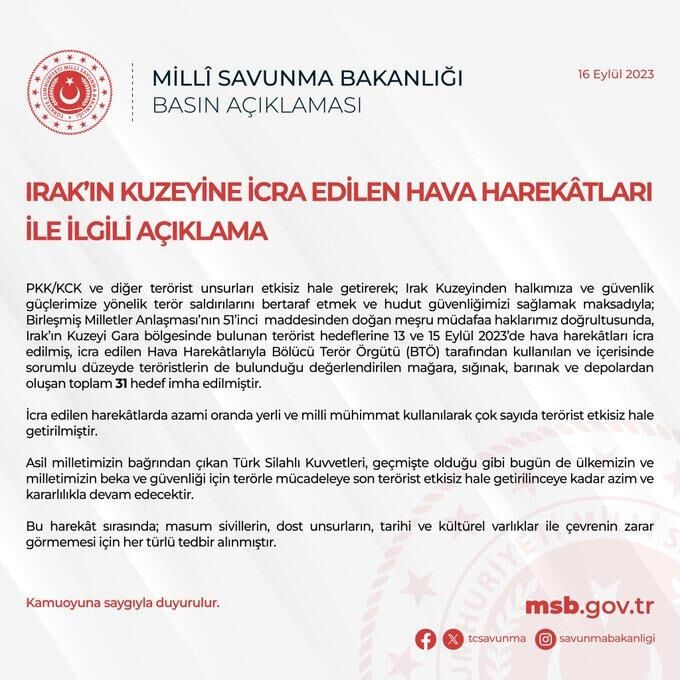 Gara'ya peş peşe hava harekatları... MSB: Çok sayıda terörist etkisiz hale getirildi
