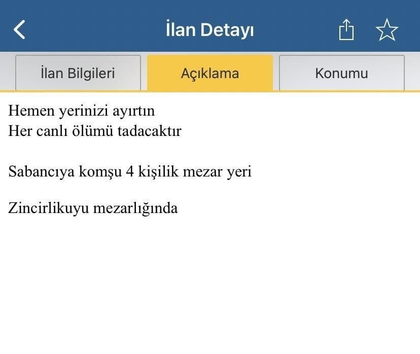 'Sabancı’ya komşu' diyerek 7,5 milyon TL'den mezar yeri ilana koydu!