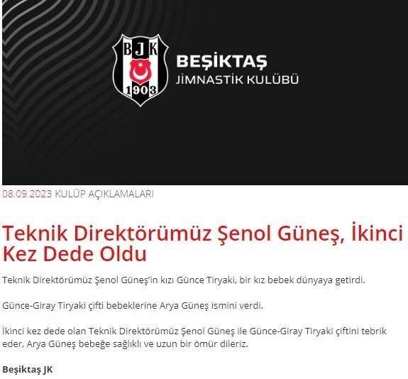Şenol Güneş, ikinci kez dede oldu