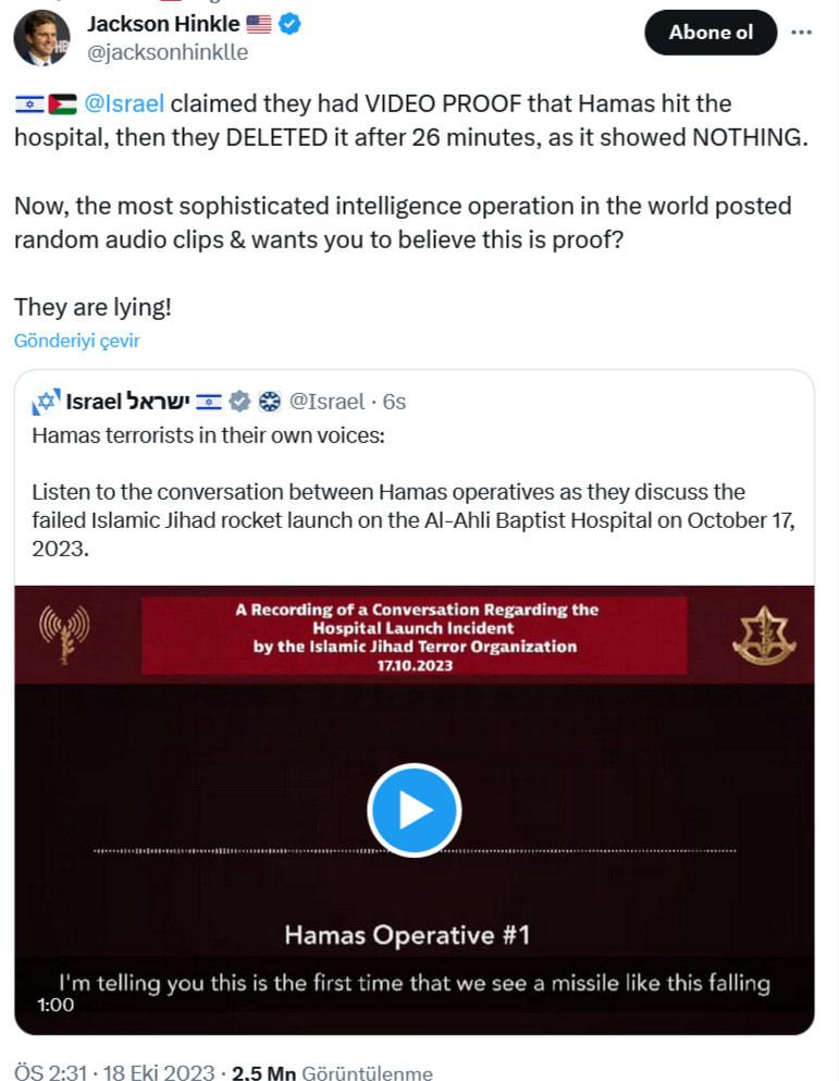 İsrail hastane saldırısında suçüstü oldu! Yayınladıkları ses kaydı sahte çıktı
