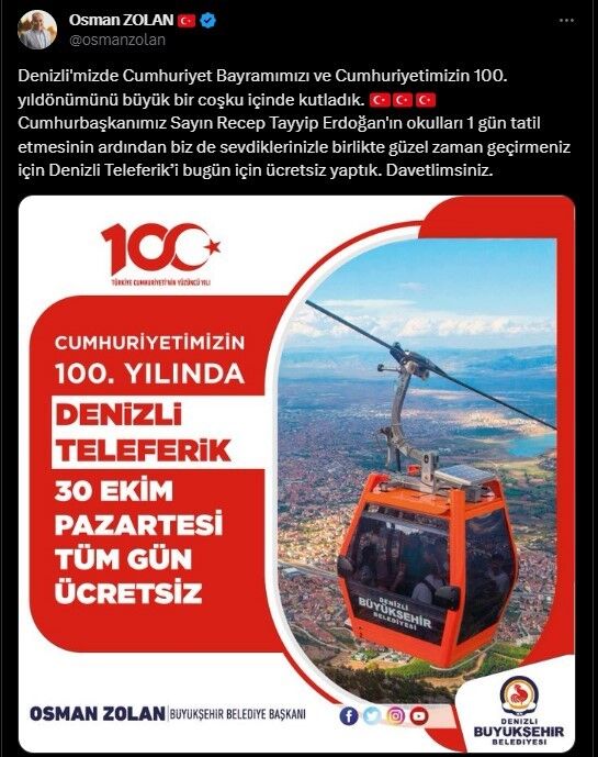 Başkan Zolan’dan Denizlilere teleferik sürprizi