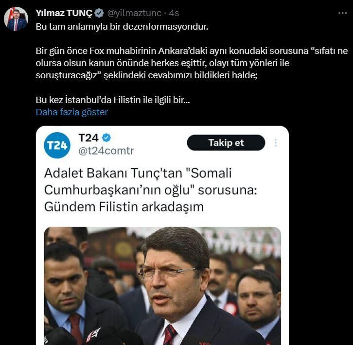 Bakan Tunç'tan T24'ün çarpıtma haberine cevap
