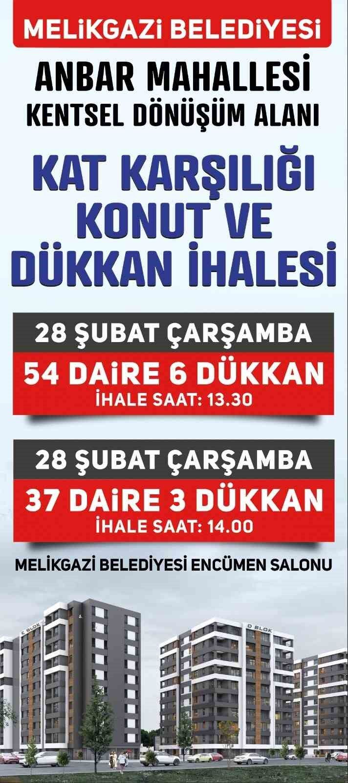Melikgazi’den Anbar’da kat karşılığı konut ve dükkân ihalesi
