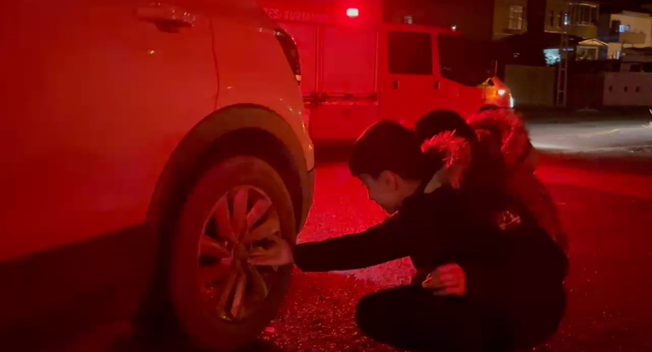 Aracın motor bölmesine giren kedi kurtarıldı