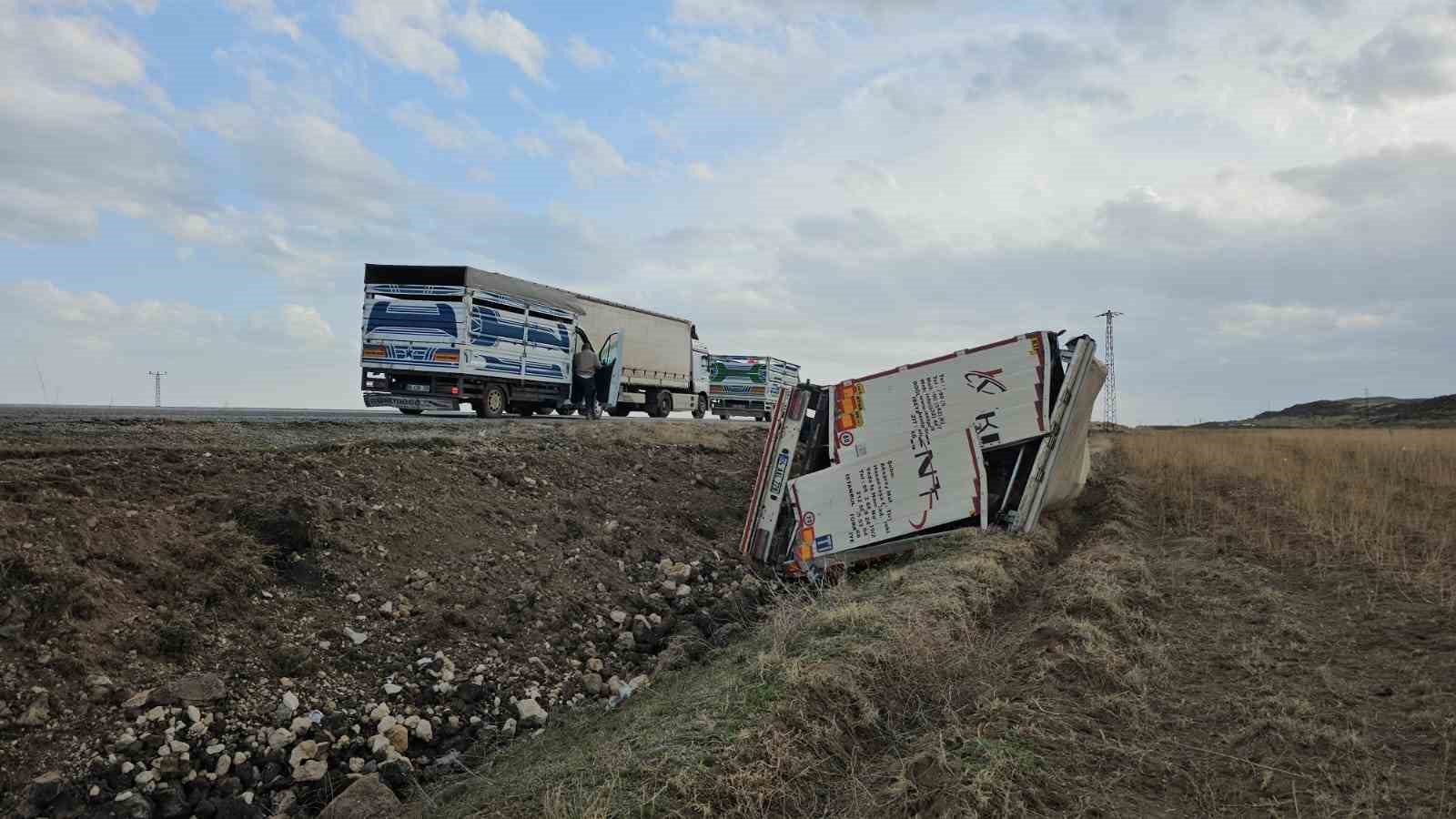 Bitlis’te meyve suyu yüklü tır şarampole devrildi