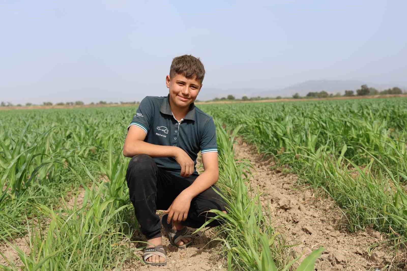 14 yaşındaki ortaokul öğrencisi Muhammet Efe tek başına 300 dönüm arazide üretim yapıyor