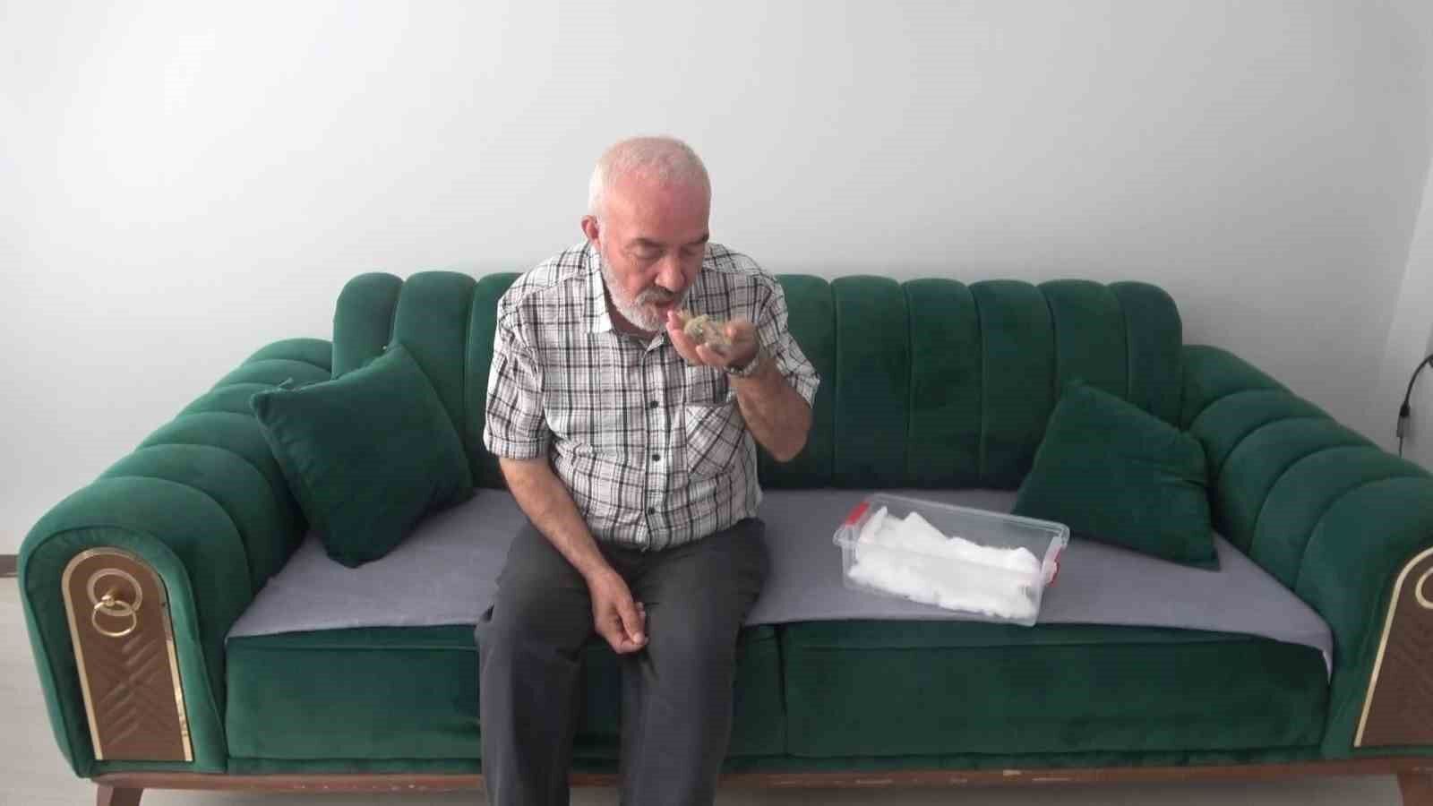 Ölmek üzereyken bulduğu kuşu ağzıyla besliyor