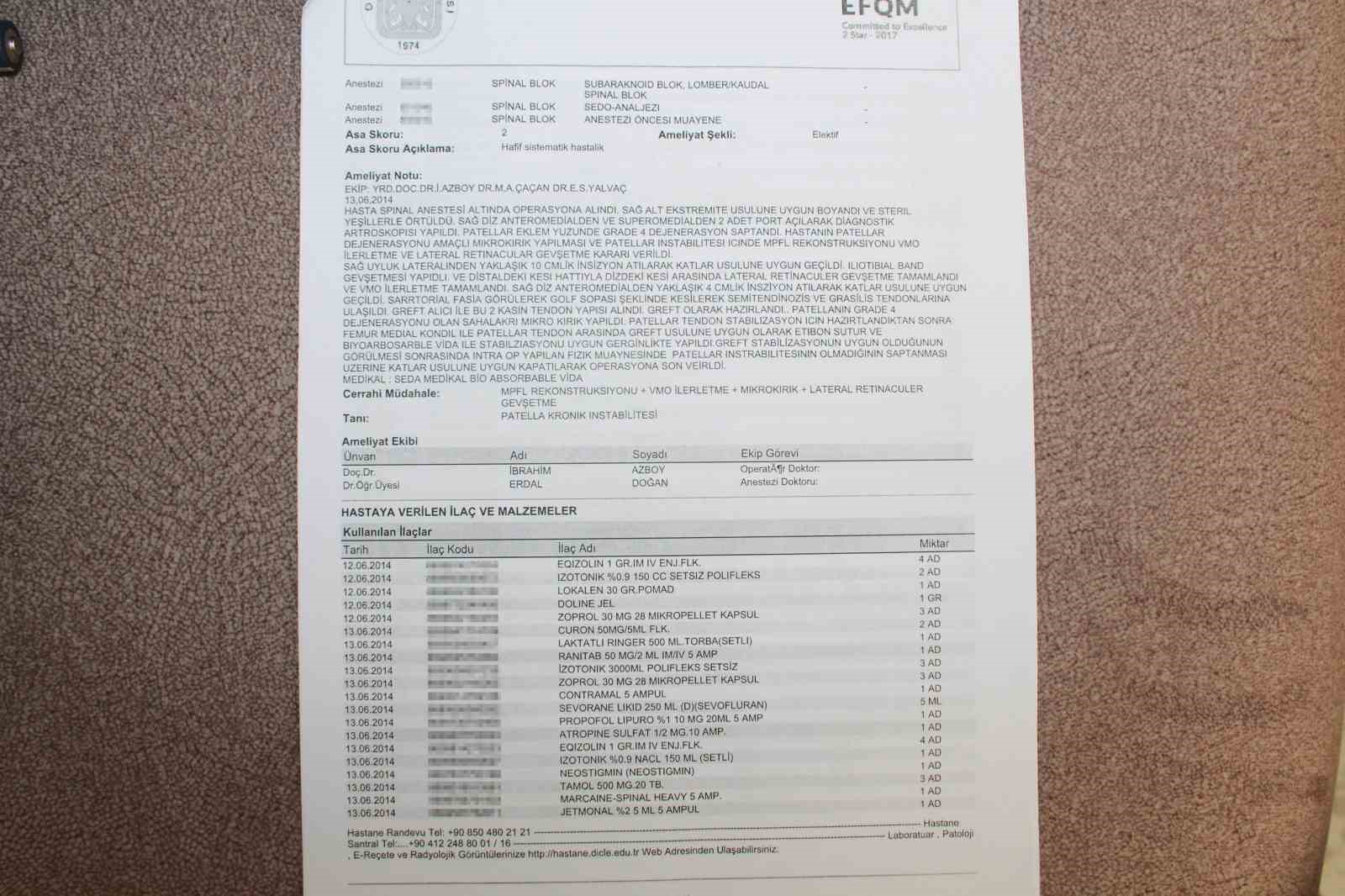 Diz ağrısıyla gittiği Dicle Üniversitesi Tıp Fakültesi Hastanesinde geçirdiği ameliyatla sakat kaldı