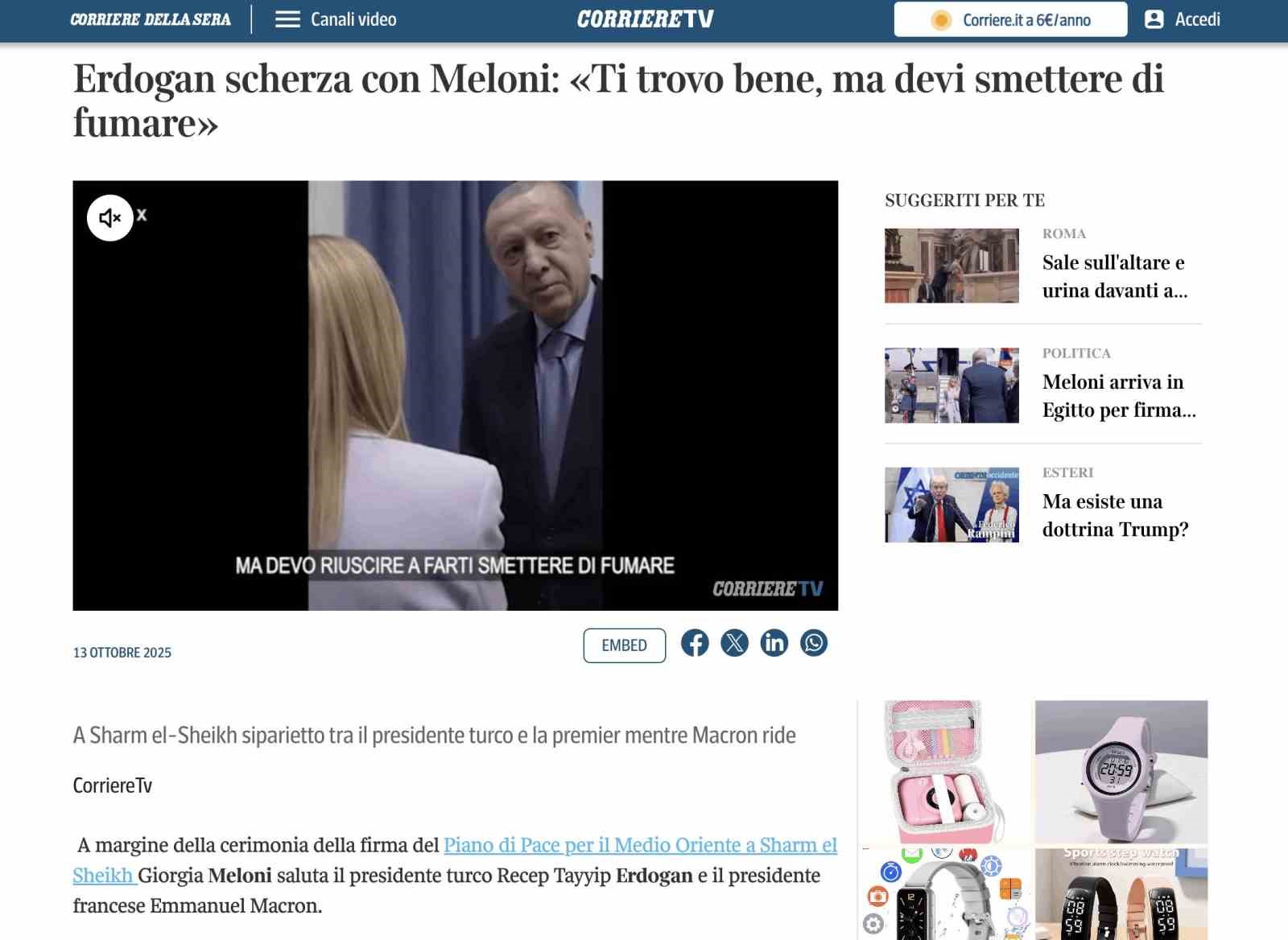 Cumhurbaşkanı Erdoğan’ın İtalya Başbakanı Meloni’ye sigara uyarısı İtalya basınında