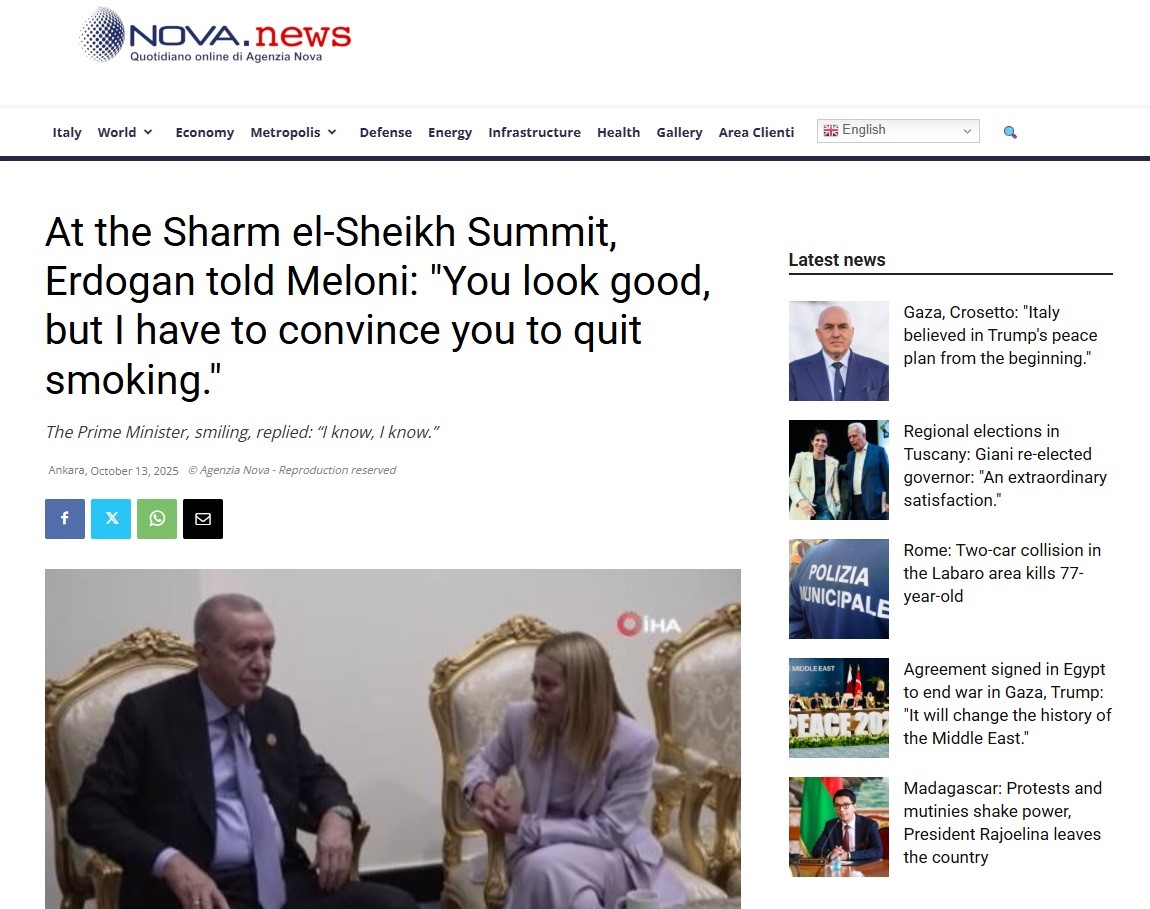 Cumhurbaşkanı Erdoğan’ın İtalya Başbakanı Meloni’ye sigara uyarısı İtalya basınında