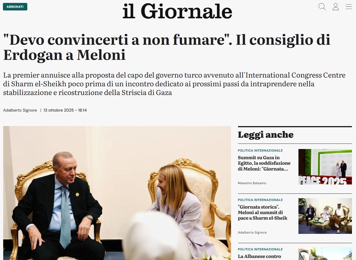 Cumhurbaşkanı Erdoğan’ın İtalya Başbakanı Meloni’ye sigara uyarısı İtalya basınında